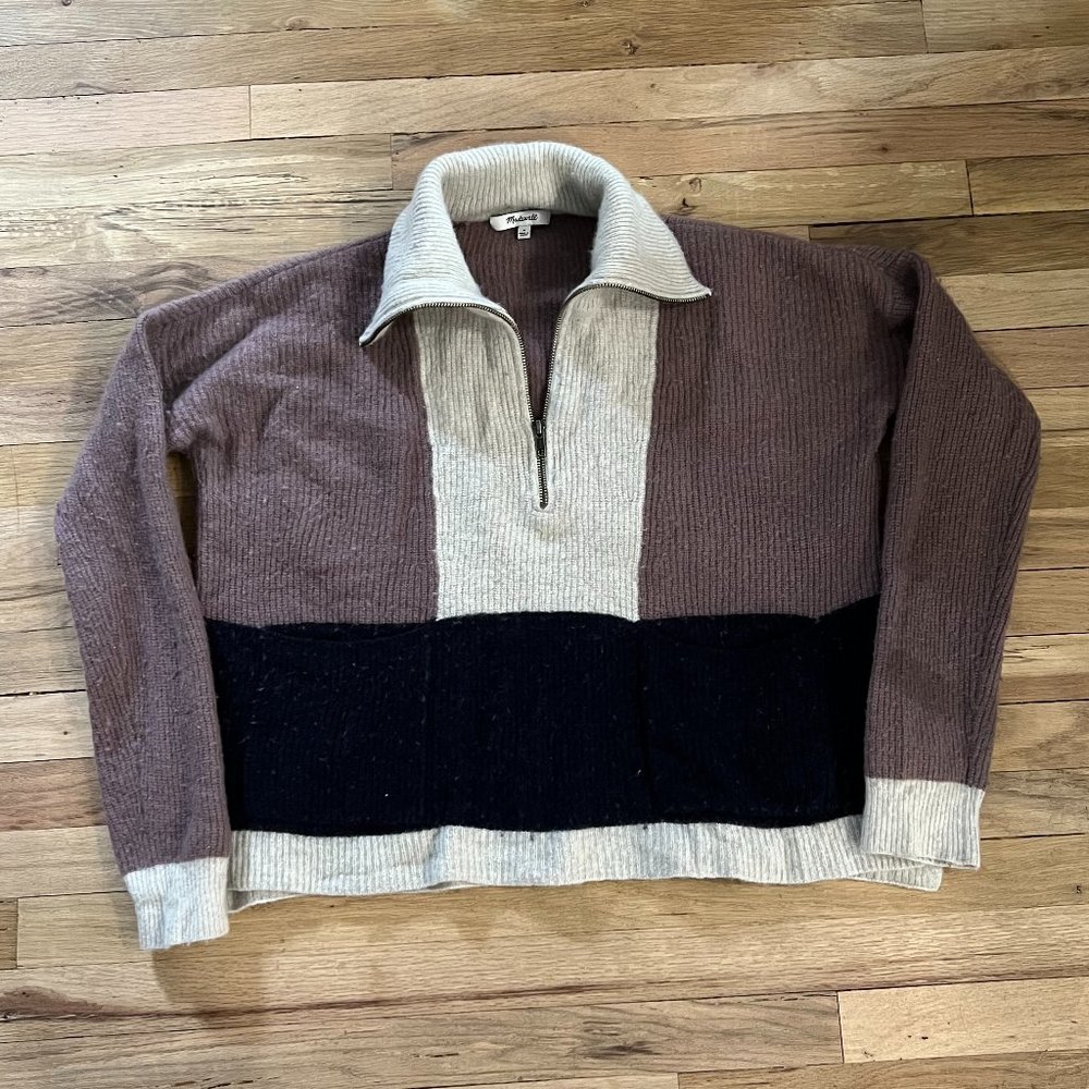 Madewell Wool Color Block Half-zip Sweater